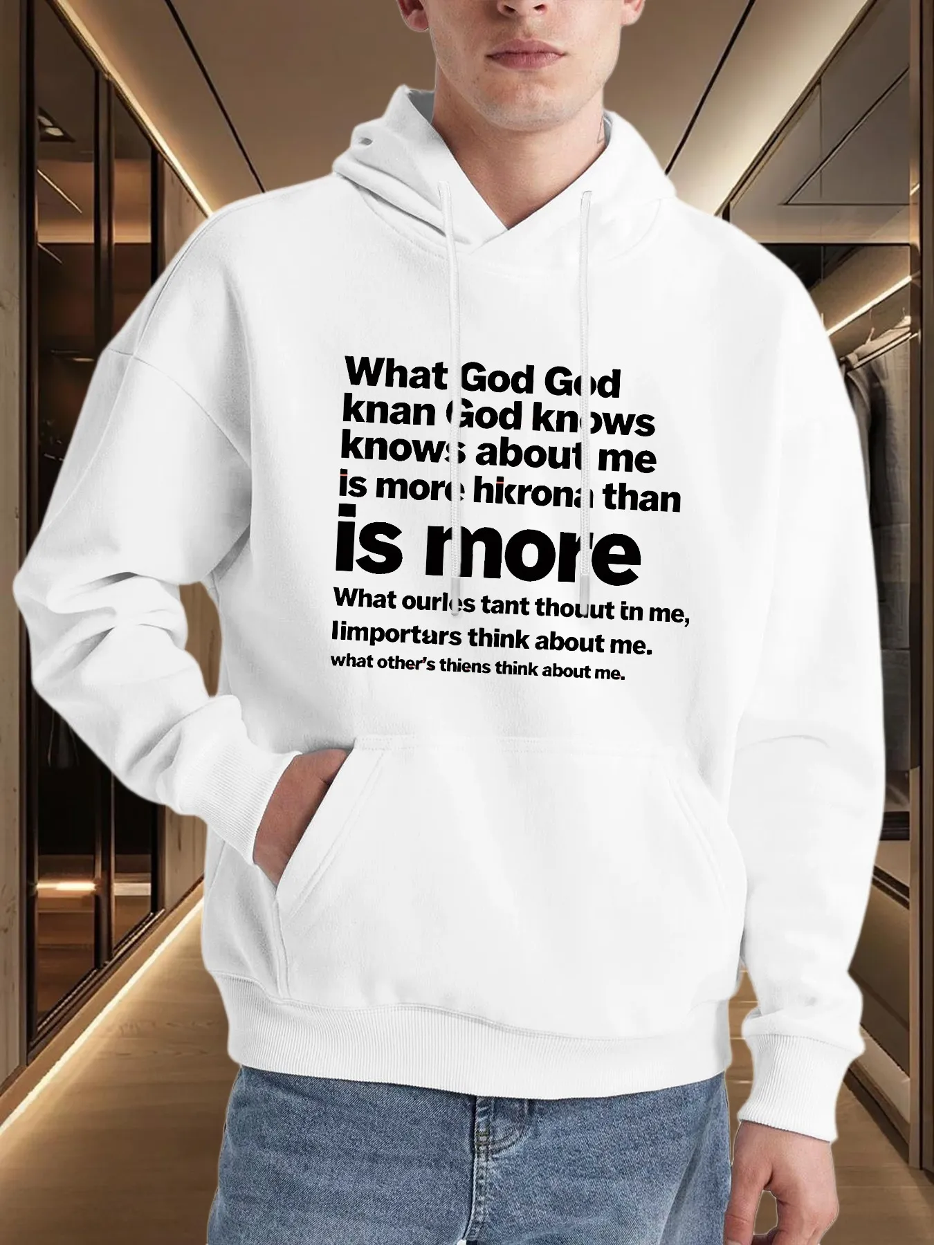 Tailorly Men's Printed Hoodie - What God Knows About Me Is More Than Others Think About Me White Sweatshirt sold by Tailorly