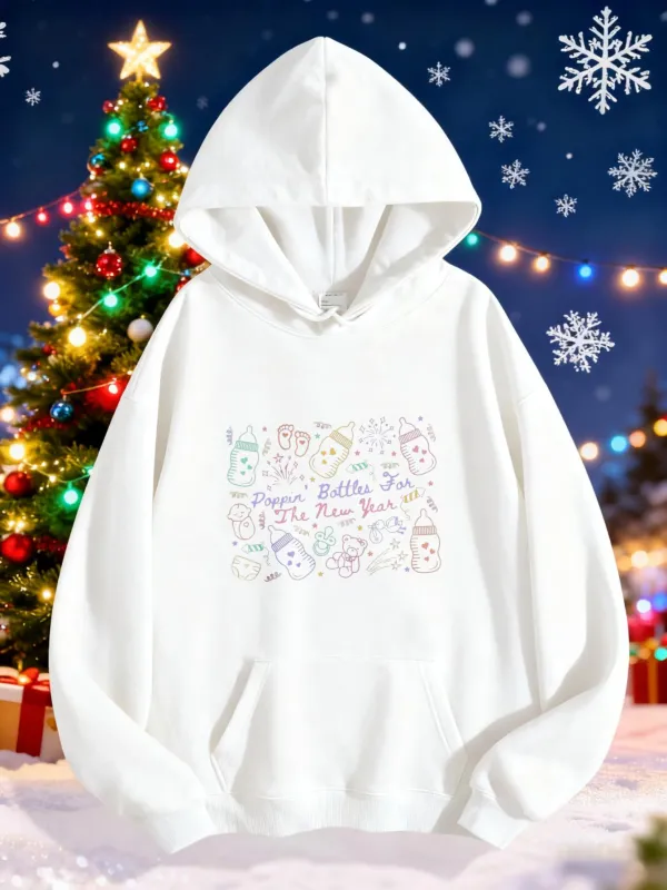 Tailorly Women's Printed Hoodie - Pastel Holiday Cheer With Playful Cartoon Doodles Hoodie made by Tailorly