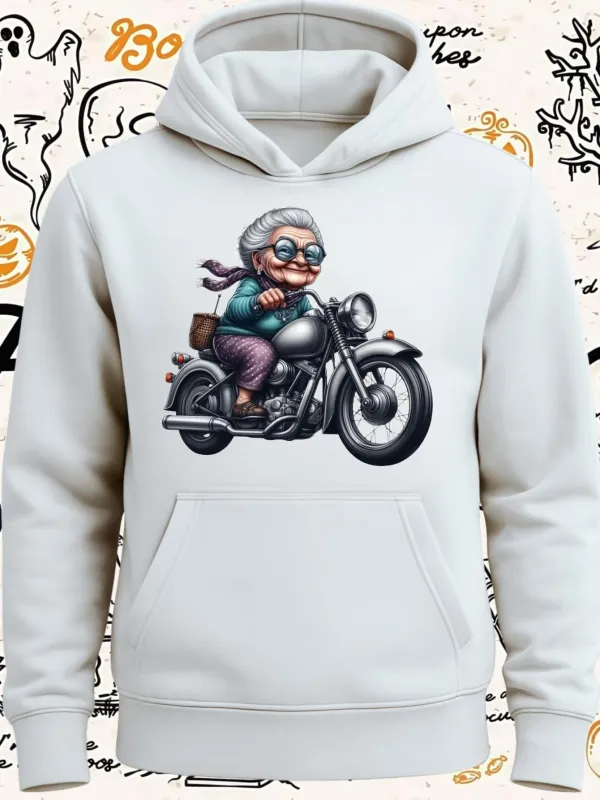 Tailorly Women's Printed Hoodie - Adventurous Windy Road Travel With Elderly Rider On Motorcycle made by Tailorly