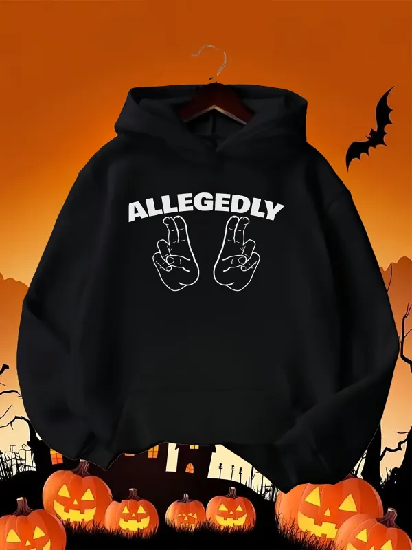 Tailorly Men's Printed Hoodie - Allegedly Double Hand Gesture Surrounded By Halloween Pumpkin Decoration Hoodie made by Tailorly
