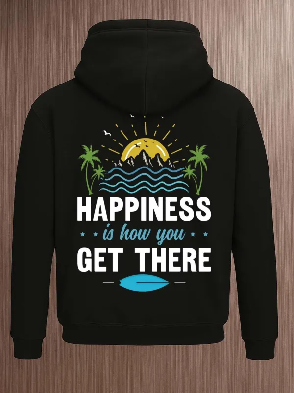 Tailorly Men's Printed Hoodie - Happiness Is How You Get There With Sunset Waves Palm Trees Among Sparkling Sun made by Tailorly