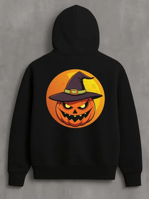 Tailorly Men's Printed Hoodie - Glowing Harvest Moon With Wicked Grinning Face Pumpkin made by Tailorly