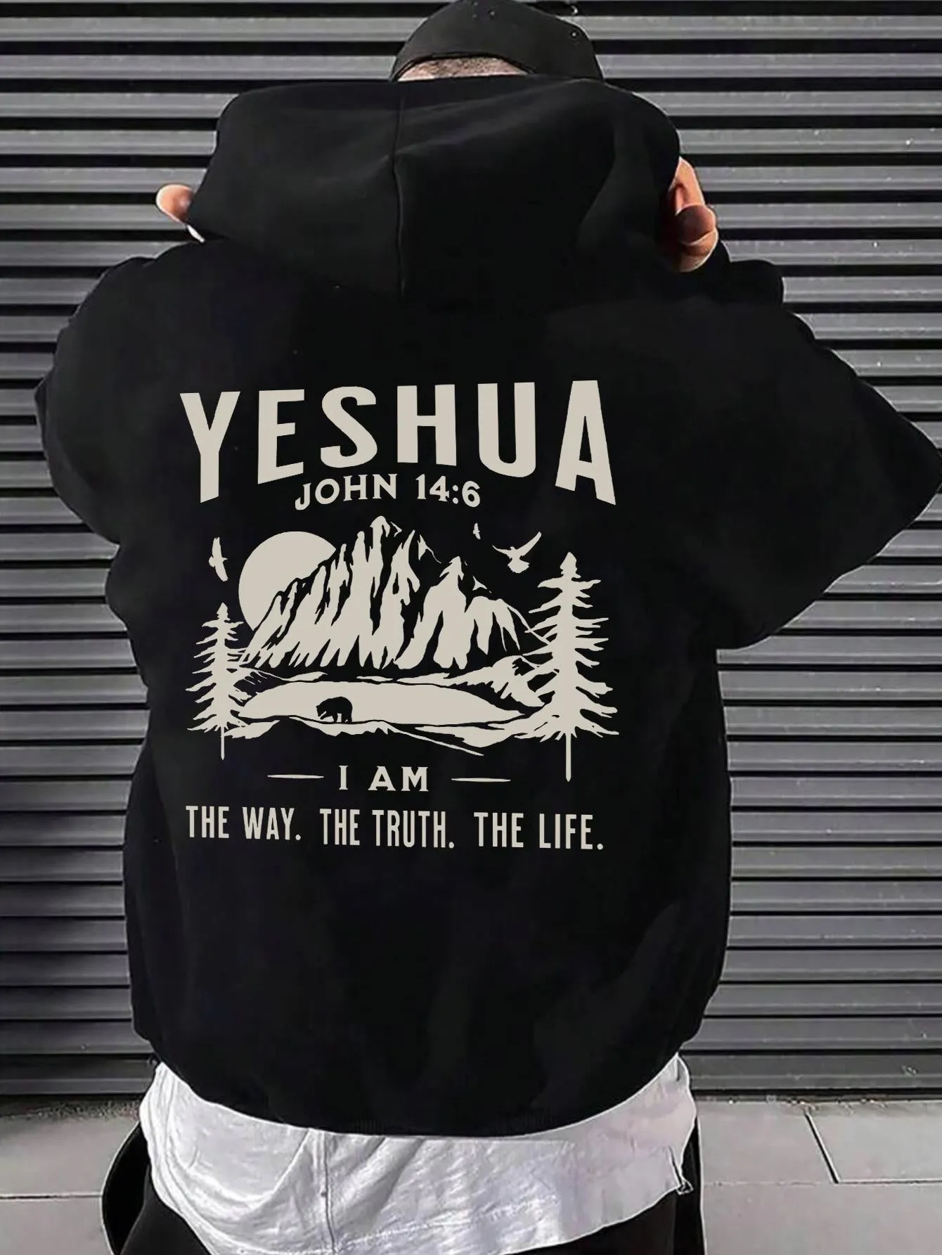 Tailorly Men's Printed Hoodie - Yeshua John Nature Scene Surrounded By Trees And Glowing Sunrise Mountain sold by Tailorly