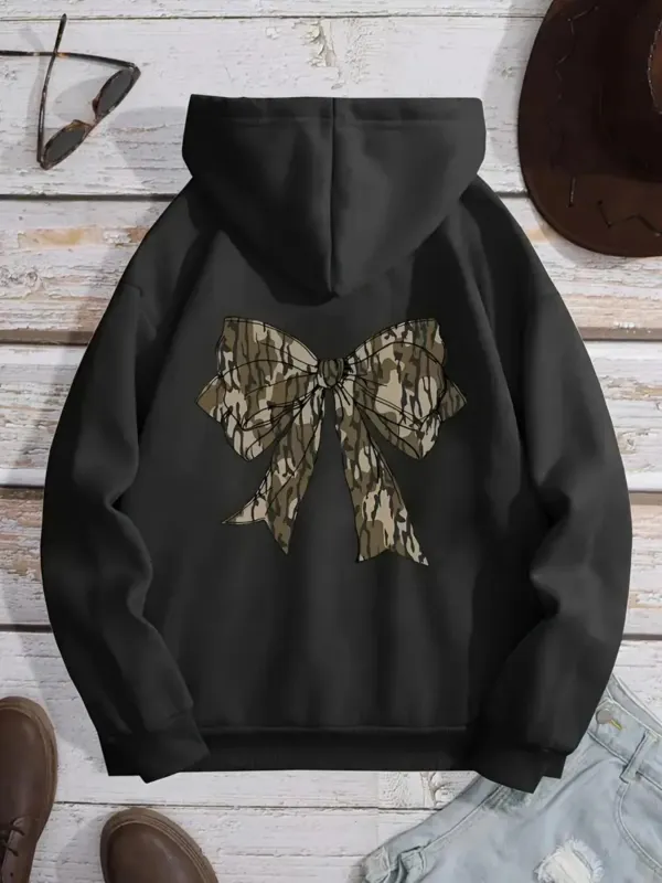 Tailorly Women's Printed Hoodie - Camouflage Pattern Ribbon With Outdoor Woodland Scenery Bow made by Tailorly