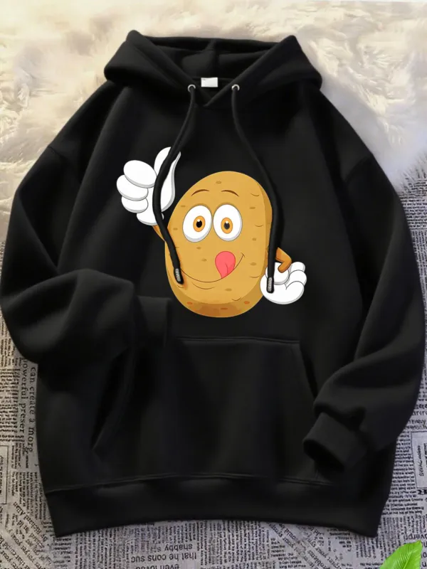 Tailorly Women's Printed Hoodie - Cartoon Style Expressive Potato Character With Surprised Face And Raised Hands Potato made by Tailorly