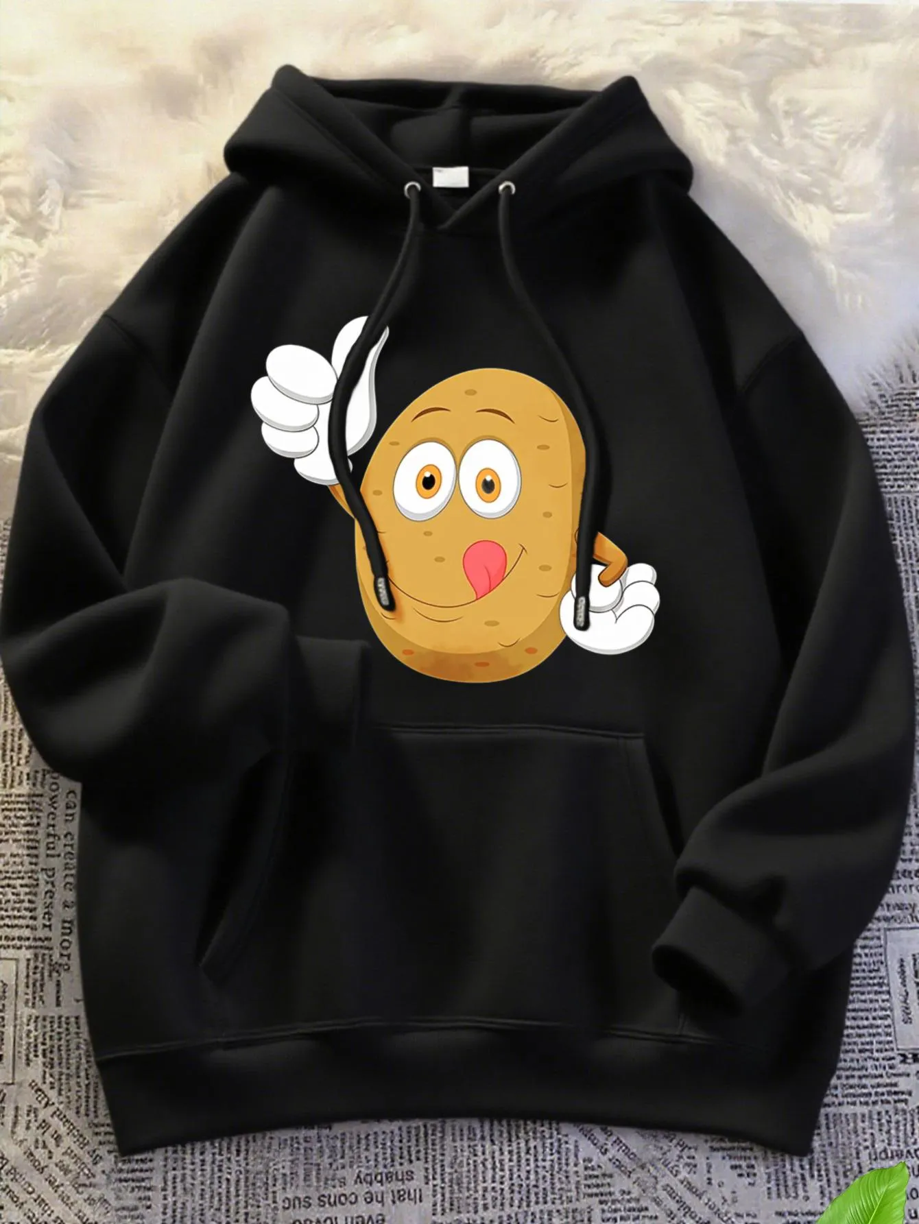 Tailorly Women's Printed Hoodie - Cartoon Style Expressive Potato Character With Surprised Face And Raised Hands Potato sold by Tailorly