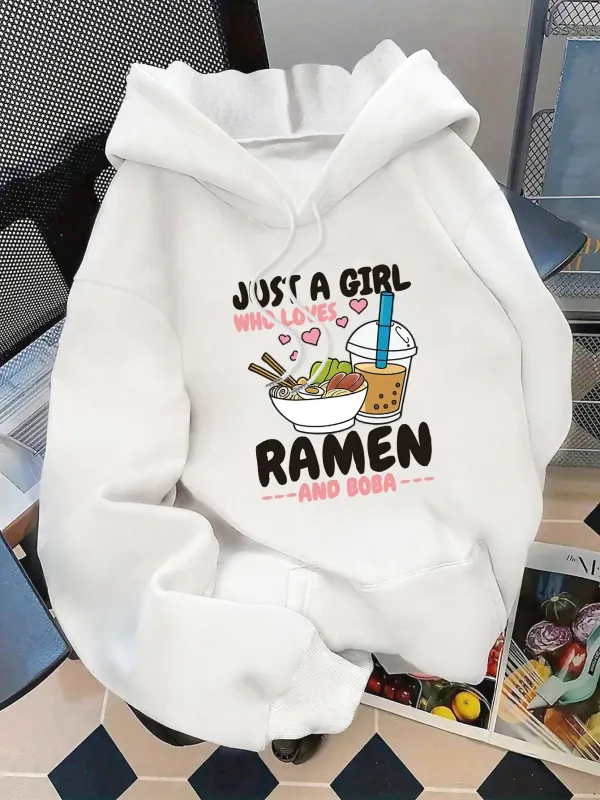 Tailorly Women's Printed Hoodie - Just A Girl With Hearts Delicious Ramen With Boba Drink Bowl made by Tailorly