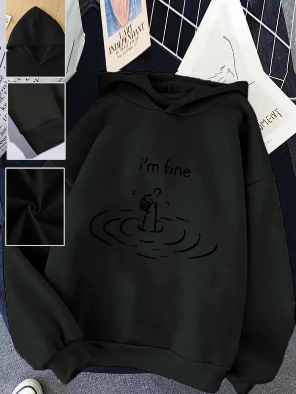 Tailorly Women's Printed Hoodie - Im Fine Rippling Water With Lonely Cartoon Figure Under Night Sky Hoodie made by Tailorly