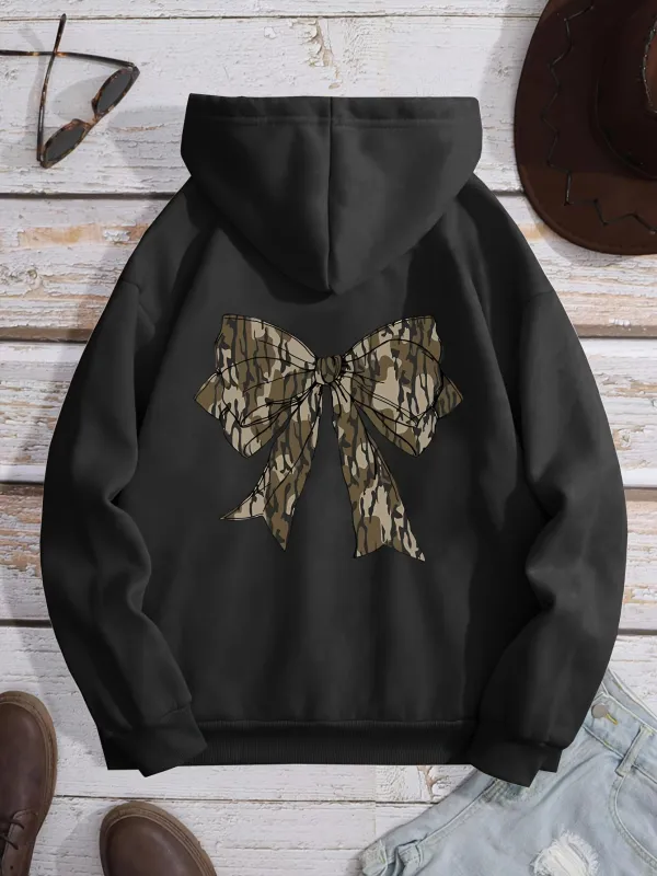 Tailorly Women's Printed Hoodie - Camo Pattern Ribbon Graphic On Soft Casual Hoodie Bow made by Tailorly