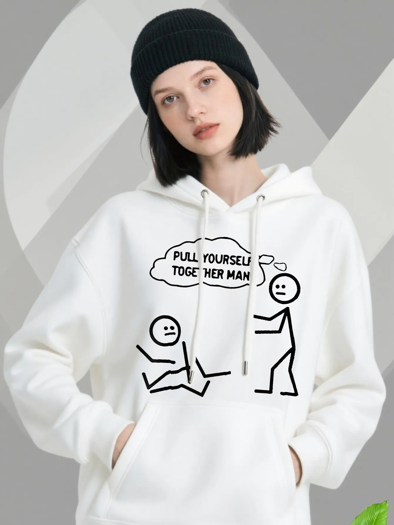 Tailorly Women's Printed Hoodie - Pull Yourself Together Man Cartoon Stick Figure Conversation Hooded Sweatshirt sold by Tailorly