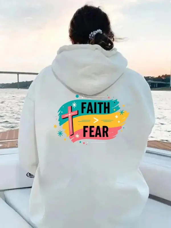 Tailorly Women's Printed Hoodie - Faith Over Fear Colorful Cross Design Hoodie made by Tailorly