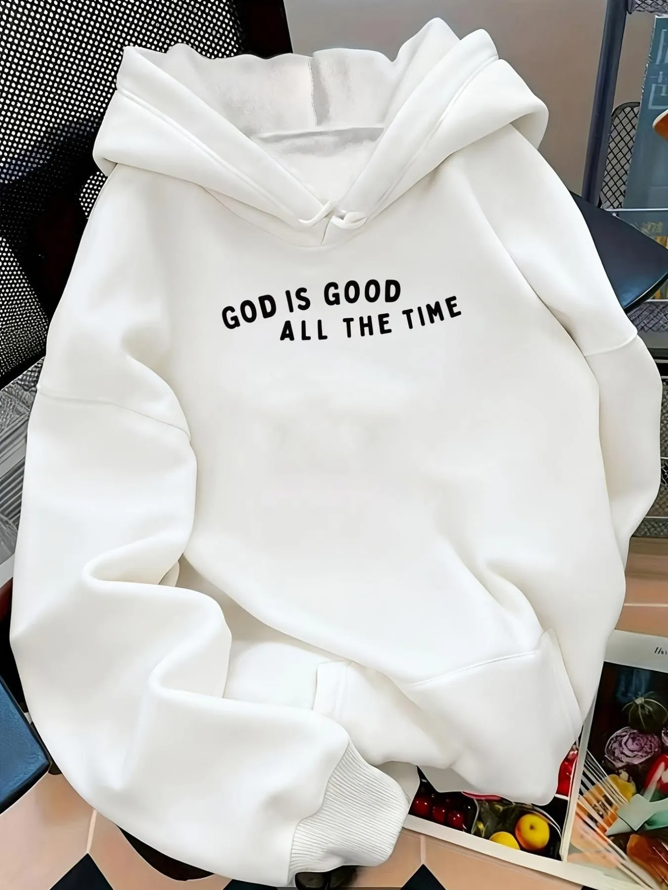 Tailorly Women's Printed Hoodie - God Is Good All The Time Minimalist Lettering On Cozy White Hoodie sold by Tailorly