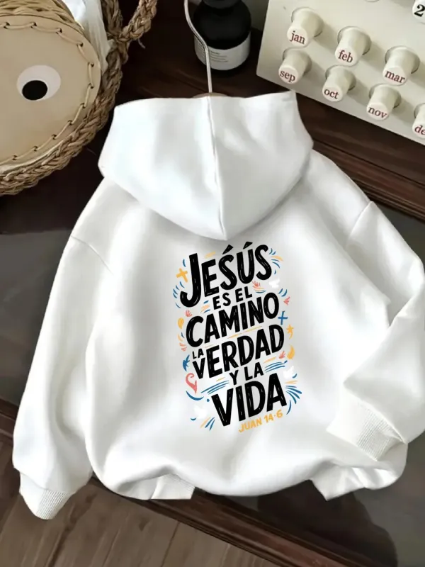 Tailorly Women's Printed Hoodie - Spanish Bible Verse "is the Way the Truth and the Life" text made by Tailorly