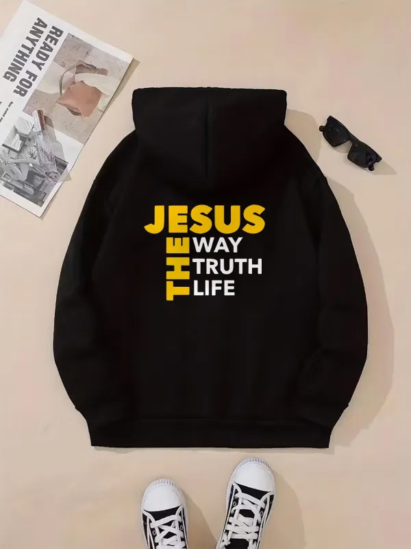 Tailorly Women's Printed Hoodie - Jesus The Way The Truth The Life Text On Minimalist Black Hoodie made by Tailorly