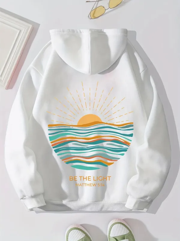 Tailorly Women's Printed Hoodie - Rising Sun With Radiant Light Reflecting Over Peaceful Ocean Waves made by Tailorly