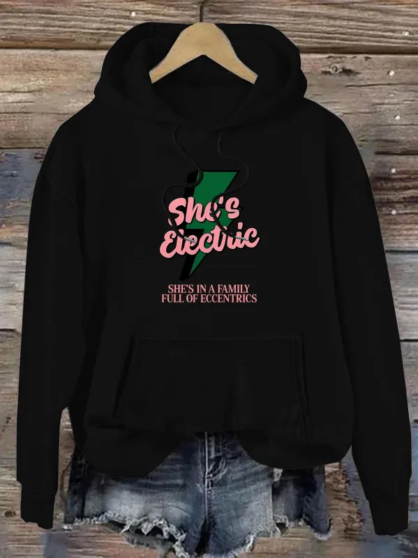 Tailorly Women's Printed Hoodie - Shes Electric Lightning Bolt With Inspirational Quote Hoodie made by Tailorly