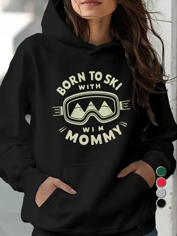 Tailorly Women's Printed Hoodie - Born To Ski With Mommy Snow Mountains Reflected In Ski Goggles made by Tailorly