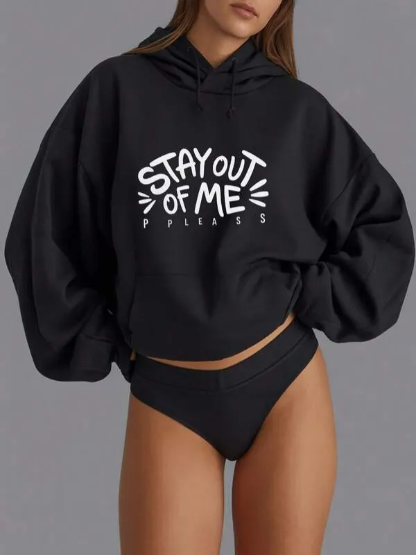 Tailorly Women's Printed Hoodie - Stay Out Of Me Bold Lettering With Playful Graphic Accents On Hoodie made by Tailorly