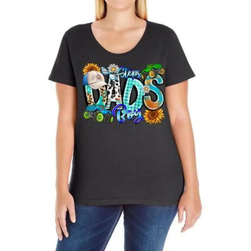 Tailorly Women's Printed Tee - Glittery Sunflowers And Tractor With Dads Farm Life Letters made by Tailorly