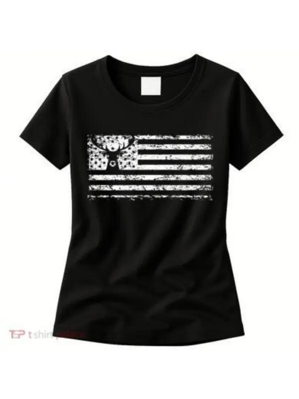 Tailorly Women's Printed Tee - Distressed Grunge Texture With Stars And Stripes American Flag made by Tailorly