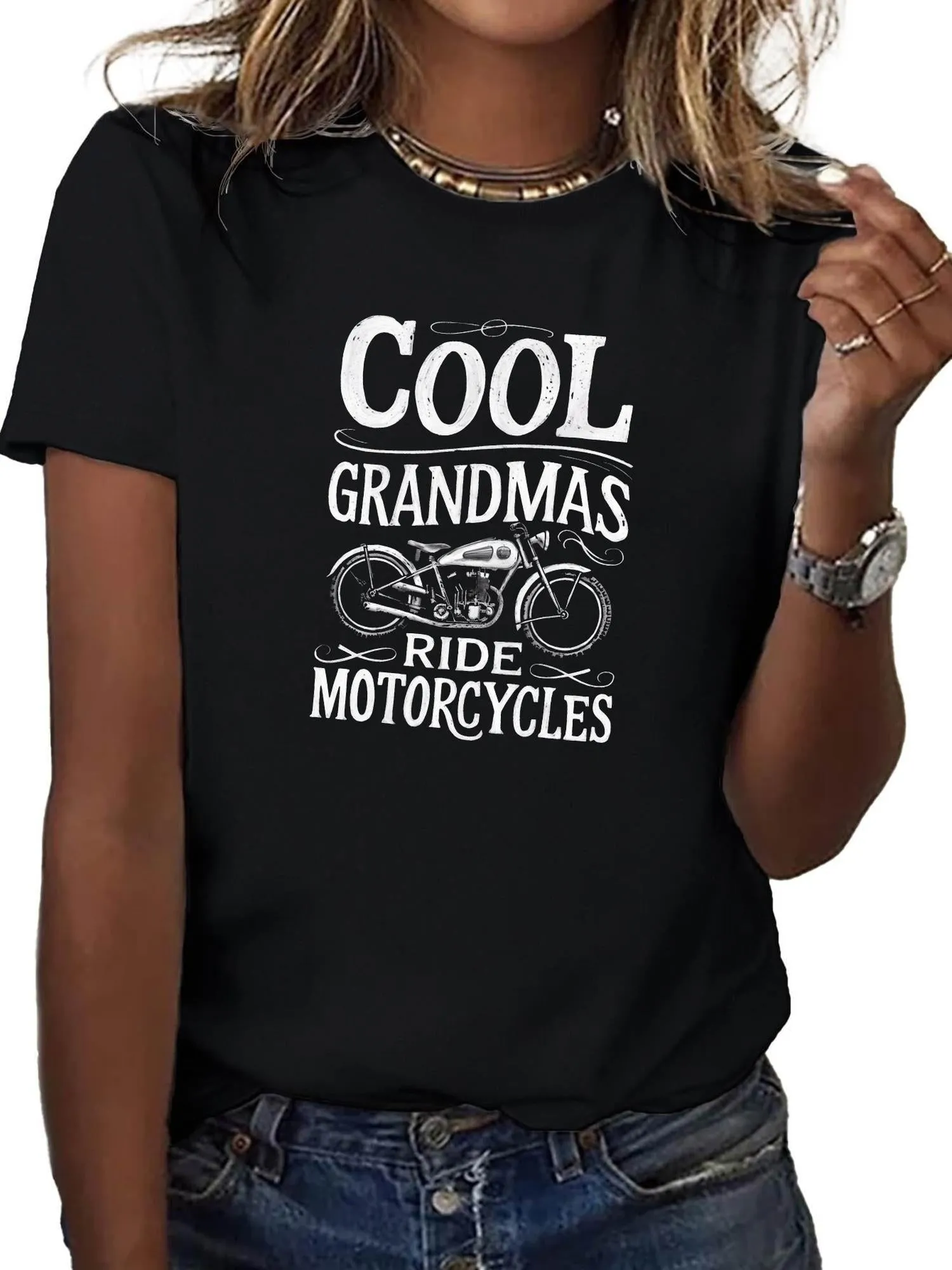 Tailorly Women's Printed Tee - Cool Grandmas With Vintage Style Motorcycle Illustration sold by Tailorly