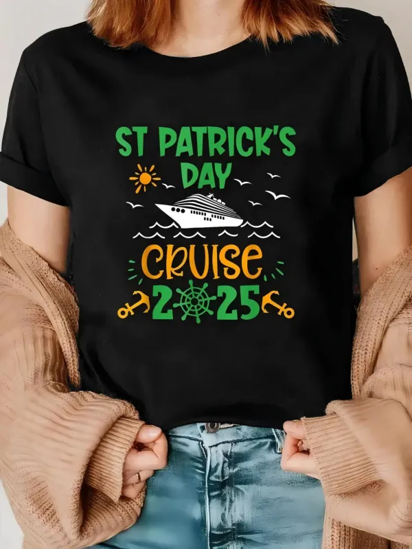 Tailorly Women's Printed Tee - St Patricks Day Cruise With Ship Seagulls Sun And Sea Waves made by Tailorly
