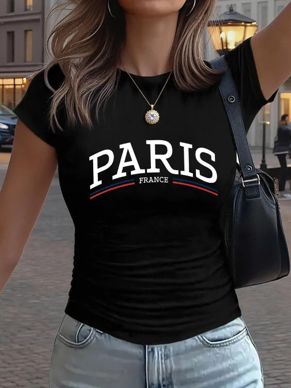 Tailorly Women's Printed Tee - Paris France Bold Lettering With City Chic Urban Modern T Shirt made by Tailorly
