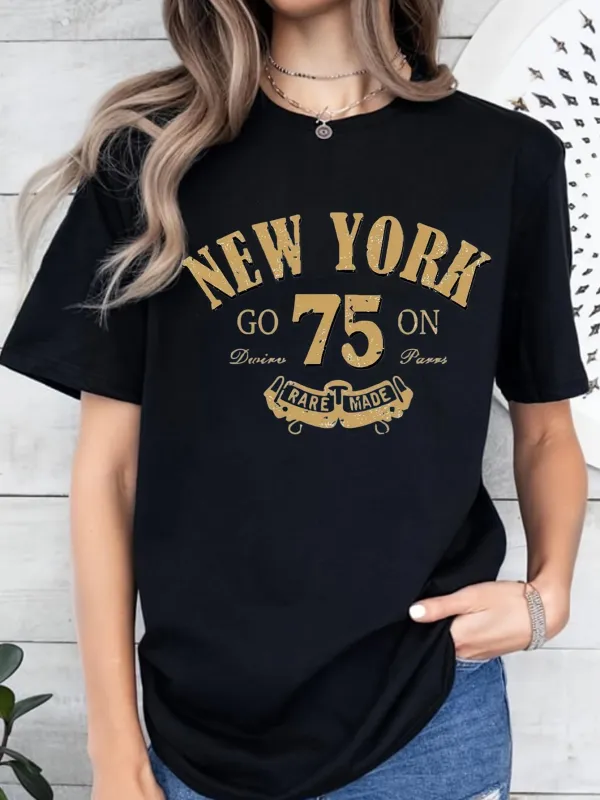 Tailorly Women's Printed Tee - Vintage Lettering With Gold Accents Over Retro Sports Inspired Number T Shirt made by Tailorly