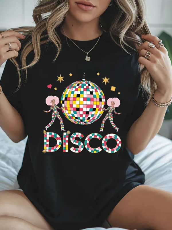 Tailorly Women's Printed Tee - Disco Vibrant Colorful Lights And Dancing Under Glittering Disco Ball made by Tailorly