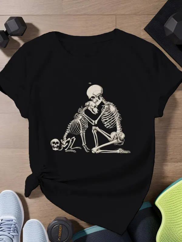 Tailorly Women's Printed Tee - Intimate Lovers Sharing A Tender Embrace Among Three Resting Skeletons made by Tailorly