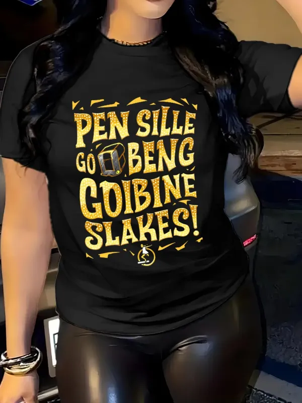 Tailorly Women's Printed Tee - Bold Yellow Comic Lettering Block On Black T Shirt made by Tailorly