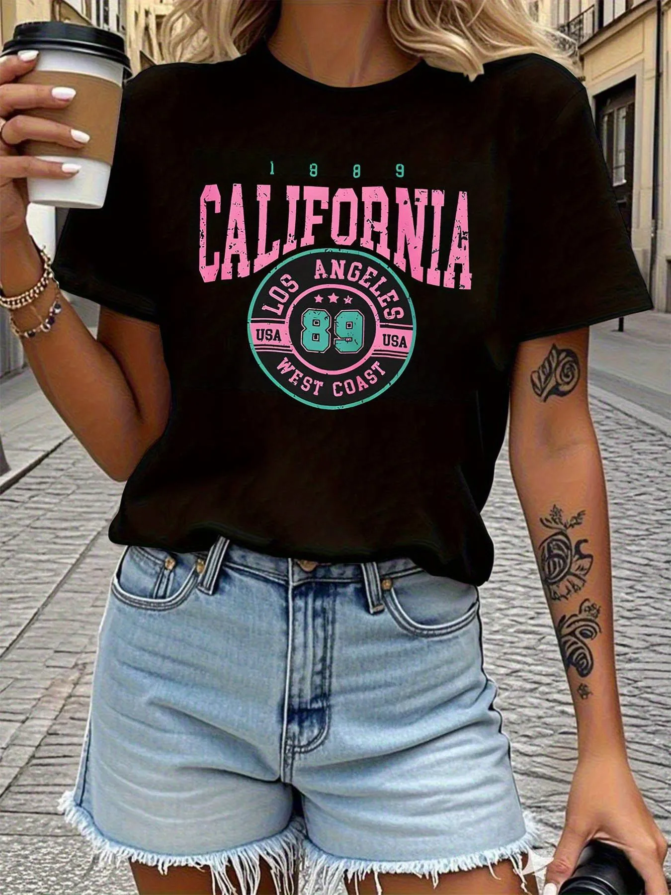 Tailorly Women's Printed Tee - California Los Angeles West Coast Vintage Urban Style T Shirt sold by Tailorly
