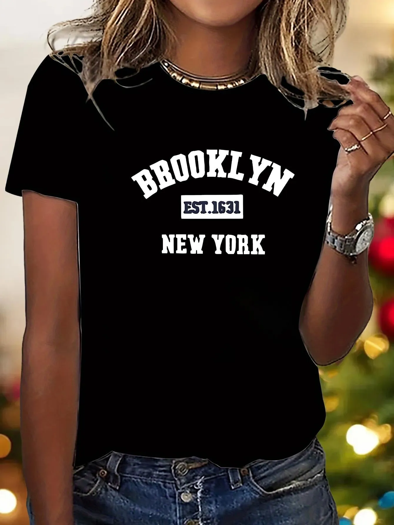 Tailorly Women's Printed Tee - Brooklyn Est 1631 New York Retro Inspired Black T Shirt sold by Tailorly