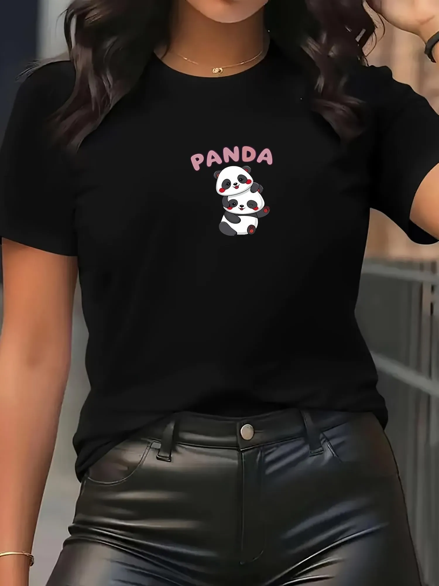 Tailorly Women's Printed Tee - Sweet Bamboo With Cartoon Illustrated Panda sold by Tailorly