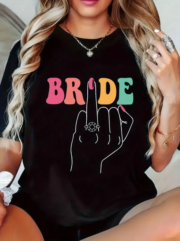 Tailorly Women's Printed Tee - Bright Colorful Hand With Raised Middle Finger Bride made by Tailorly