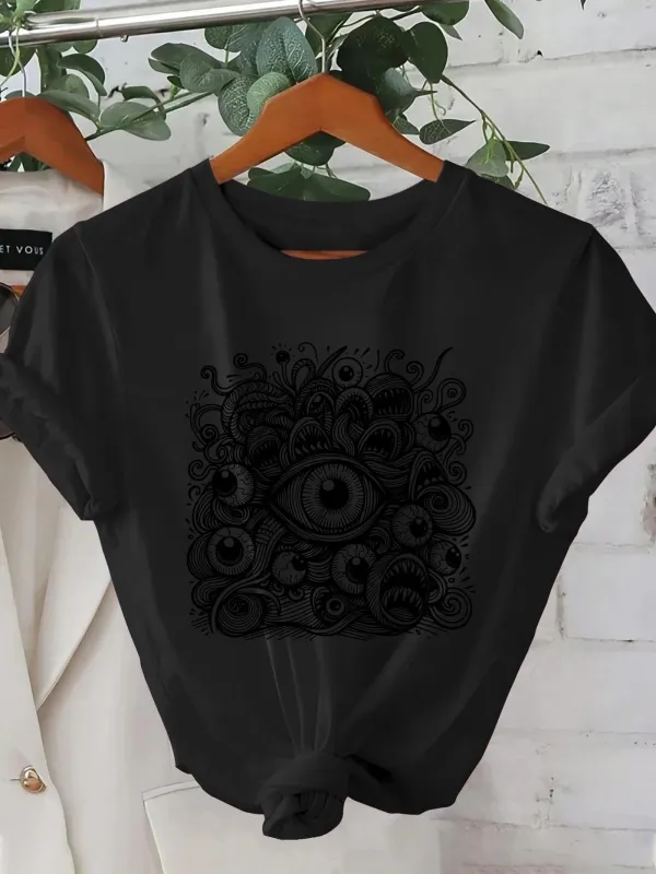 Tailorly Women's Printed Tee - Abstract Swirling Motifs With All Seeing Central Eye made by Tailorly