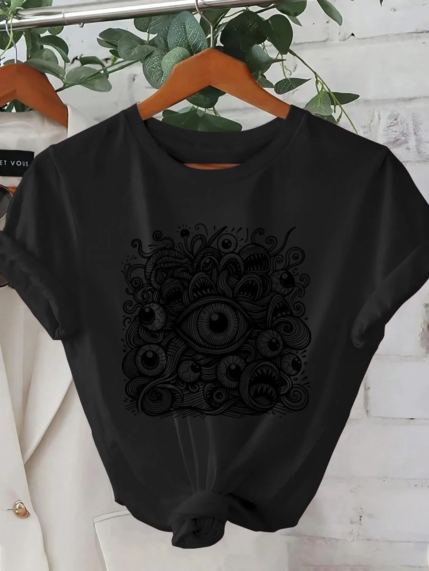 Tailorly Women's Printed Tee - Abstract Swirling Motifs With All Seeing Central Eye sold by Tailorly