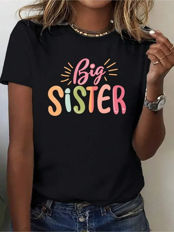 Tailorly Women's Printed Tee - Big Sister Pastel Handwritten Letters Underlined By Bright Accents sold by Tailorly