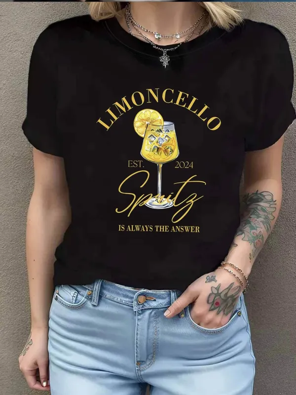 Tailorly Women's Printed Tee - Limoncello Spritz Glass With Lemon Slices And Sparkling Cocktail Drink made by Tailorly