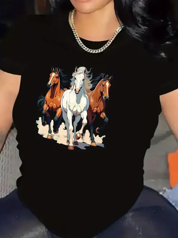 Tailorly Women's Printed Tee - Wild Prairie Horses Running Across Dusty Open Plains made by Tailorly