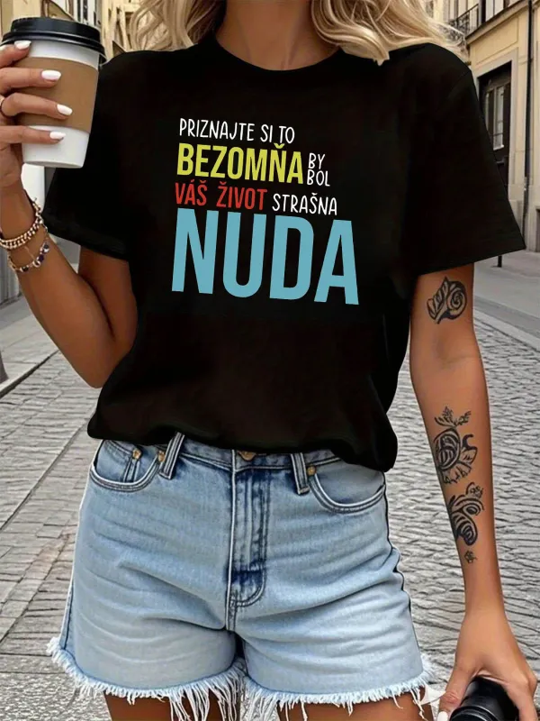 Tailorly Women's Printed Tee - Colorful Slogan Print With Bold Contrasting Letters On Relaxed Black T Shirt made by Tailorly