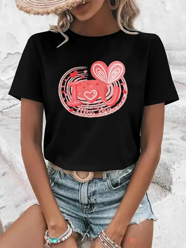 Tailorly Women's Printed Tee - Romantic Abstract Pink Heart Swirls With Artistic Gentle Motifs Heart made by Tailorly