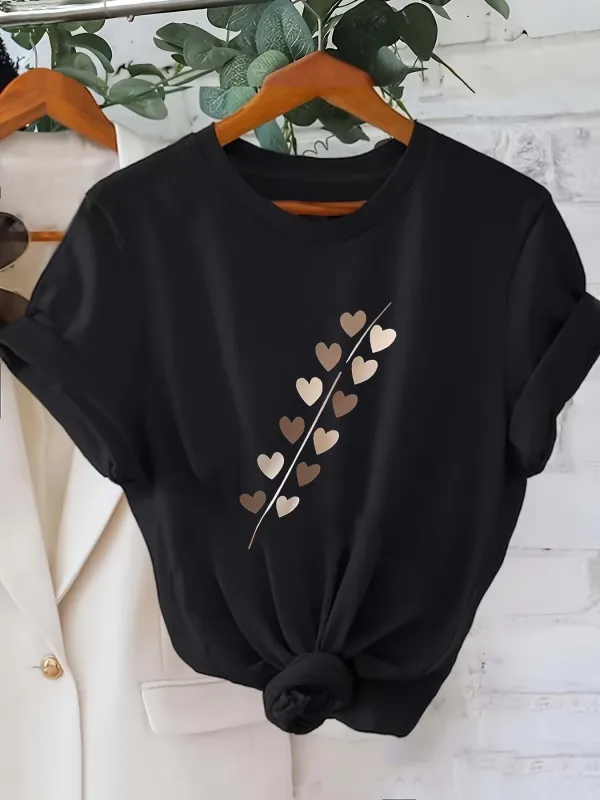 Tailorly Women's Printed Tee - Minimalist Metallic Hearts In Falling Pattern Line Shape made by Tailorly