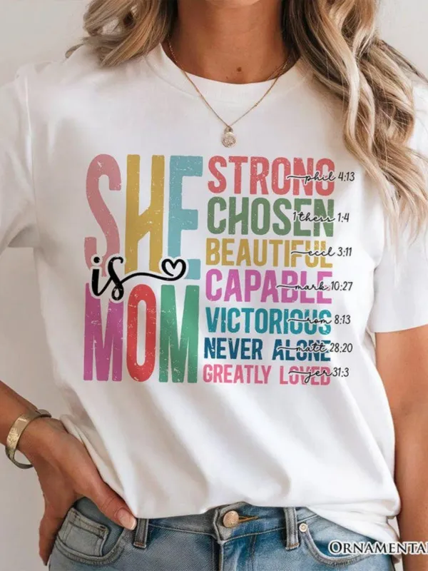 Tailorly Women's Printed Tee - She Is Mom With Bold Colorful Motivational Words Typography made by Tailorly