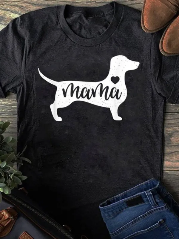 Tailorly Women's Printed Tee - Mama Script Among Silhouette With Heart Inside Dog made by Tailorly