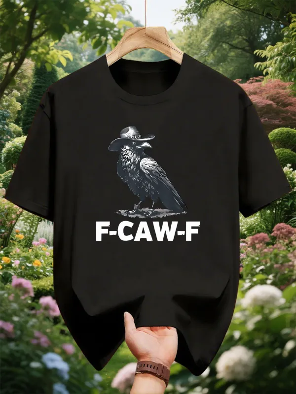 Tailorly Men's Printed Tee - FCAWF Elegant Feathered Crow With Monochrome Shading Standing Proudly Bird made by Tailorly