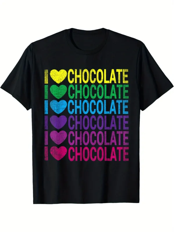 Tailorly Men's Printed Tee - Colorful Rainbow Love Pattern With Heart Shapes Chocolate made by Tailorly
