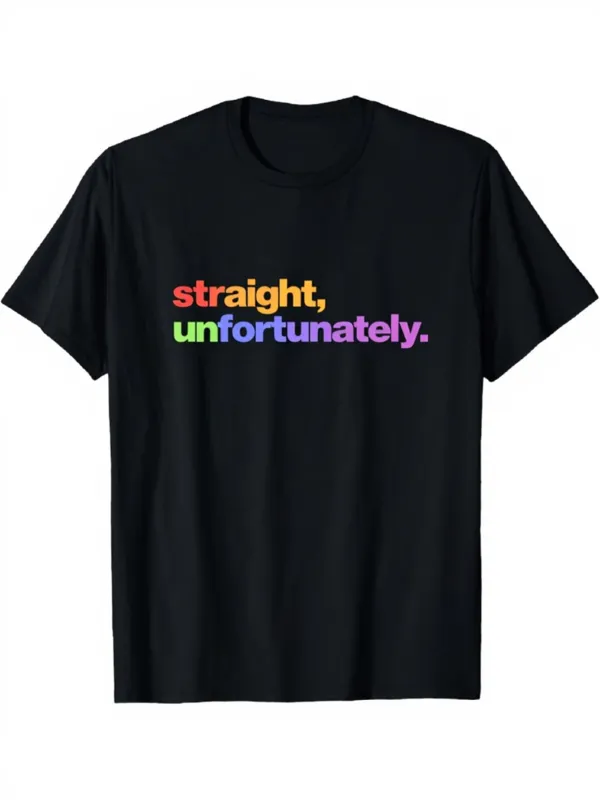 Tailorly Men's Printed Tee - Straight Unfortunately Multicolored Rainbow Text On Simple Black T Shirt made by Tailorly