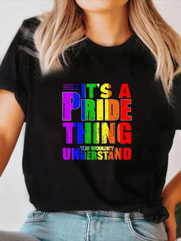 Tailorly Women's Printed Tee - Its A Pride Thing Colorful Text With Rainbow Gradient Letters made by Tailorly