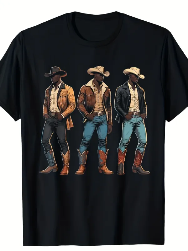 Tailorly Men's Printed Tee - Western Fashion Style With Cowboy Boots Hats And Jackets Cowboy made by Tailorly